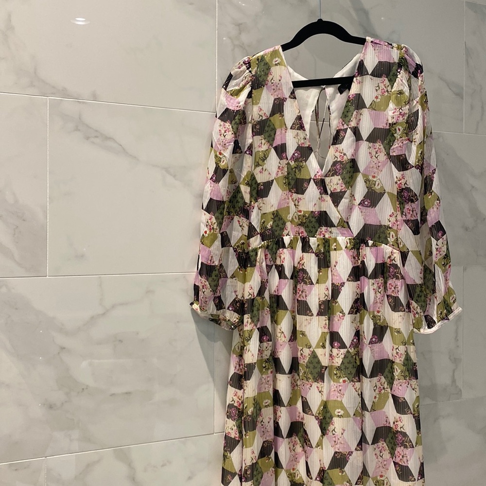 J.crew Lurex® metallic threads chiffon midi dress in patchwork print